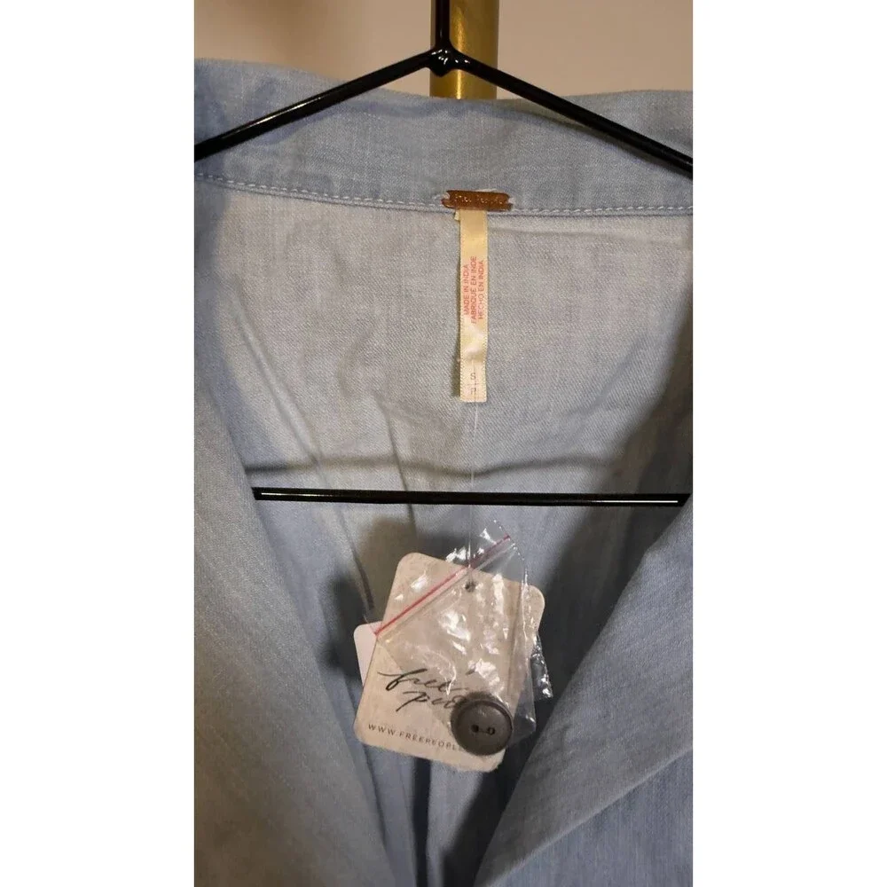 Free People Easy Does It Crop Cotton Button-Up Top Ice Crush S/P NWT $45